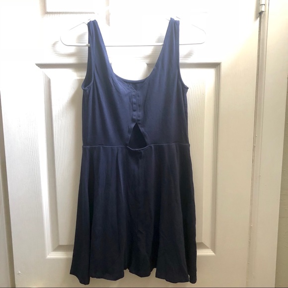 Comfy Navy Cotton Dress with Keyhole Back - Picture 2 of 3